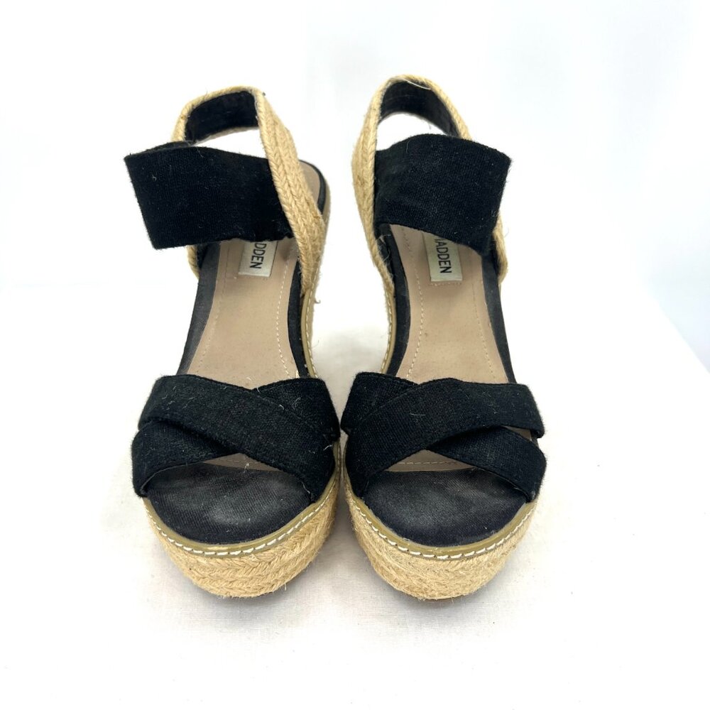 Steve Madden Eira Black Beige Espadrille Platform Sandals Women's 6.5 - Picture 6 of 10